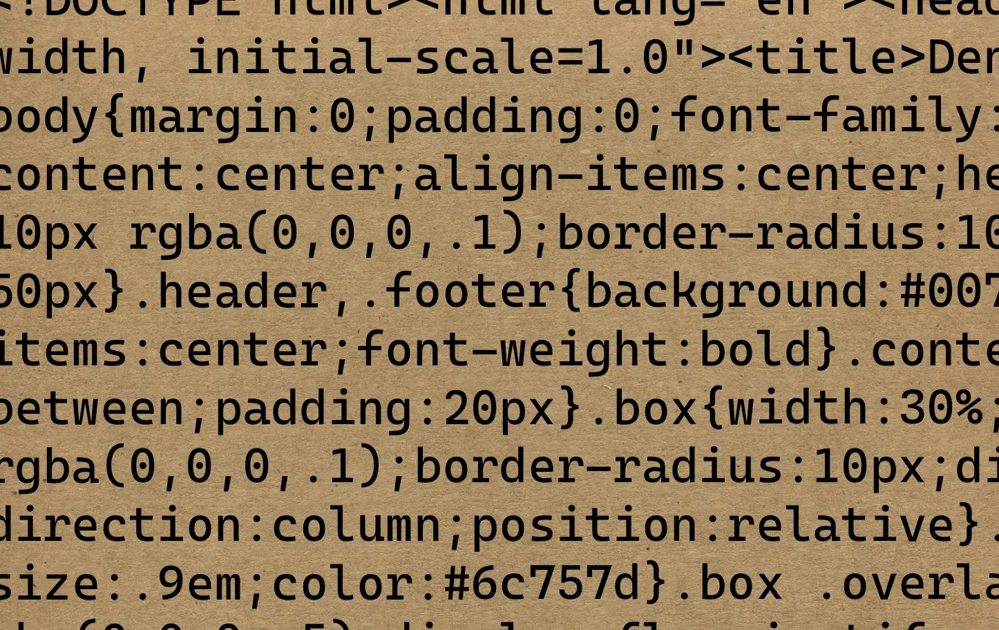 decorative screenshot of front end code text